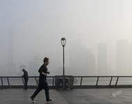 2017年1月3日，上海，受大霧天氣影響，陸家嘴地標(biāo)建筑僅剩輪廓，上海中心大廈幾乎消失在大霧及灰霾中。王岡/視覺中國
